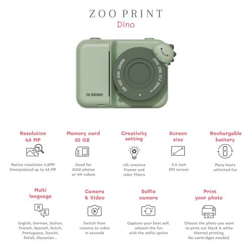 מצלמה דיגיטלית מדפיסה Zoo Print דינוזאור של THE ZOOFAMILY תיבת נח פעילות יצירה צביעה משחקים לנסיעות דמיון מטבח צעצועי עץ איכות חשיבה משחקי התפתחות תינוקות דמיון מריונטה אאוריקה מקופלת טויסים ענטל עדינות