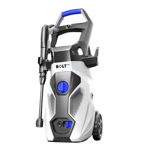 מכונת שטיפה BOLT PRO דגם PW1401 בעיצוב לבן-אפור עם לחץ 120 בר, מנוע 1400W וזרימת מים 6.5 ליטר לדקה. כוללת אקדח לחץ, צינור 8 מטר וכבל חשמל 5 מטר.RetryClaude can make mistakes. Please double-check responses.
