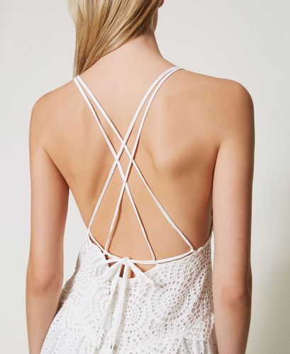 Long dress in broderie anglaise and crochet