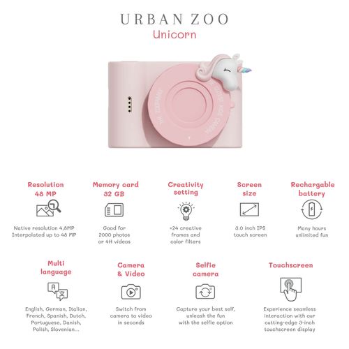 מצלמה דיגיטלית Urban Zoo חד קרן של THE ZOOFAMILY תיבת נח פעילות יצירה צביעה משחקים לנסיעות דמיון מטבח צעצועי עץ איכות חשיבה משחקי התפתחות תינוקות דמיון מריונטה אאוריקה מקופלת טויסים ענטל עדינות