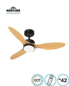מאוורר תקרה 42" VERMONT +שלט ולד 24W CCT שחור+עץ NORTHER