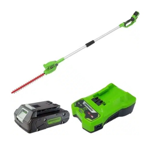 מגזמת גובה נטענת GREENWORKS 24V עם מוט מתארך 2.2 מטר סט מלא - 24V דגם 99778-4 GREENWORKS