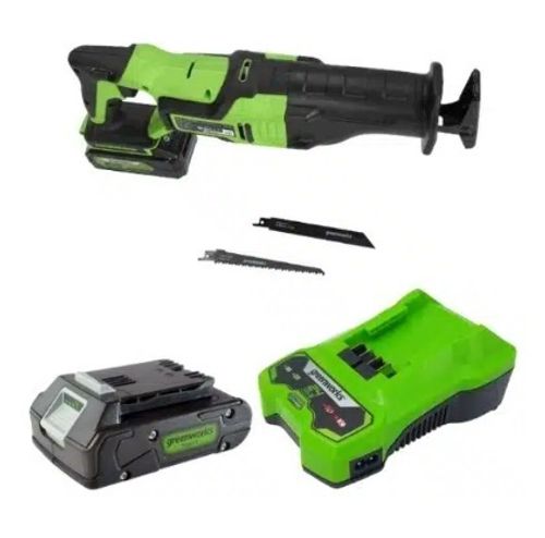 מסור חרב נטען GREENWORKS 24V דגם 99725 עם מנוע Brushless, מהירות 2,700 סל