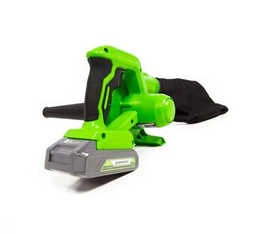מפוח שואב גורס GREENWORKS דגם 99706-8 עם סוללת 24V 4Ah ומטען מהיר, מכשיר קומפקטי במשקל 1.1 ק