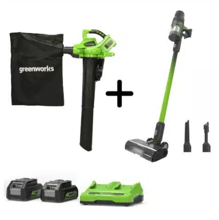 דיל Double VAC 48V+24V + שתי סוללות 4 אמפר ומטען כפול מהיר GREENWORKS 99718-3