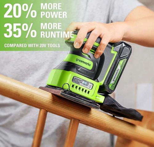 מלטשת רוטטת מרובעת GREENWORKS 24V דגם 99683 עם 11,000 רטיטות בדקה, משקל 2.3 ק
