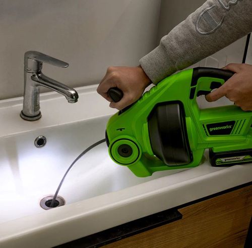 ספירלה נטענת לביוב GREENWORKS 24V דגם 99632 עם כבל 7 מטר, מהירות 550 סל