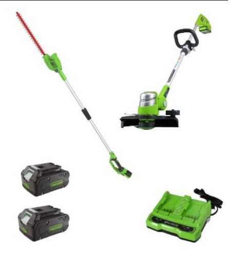 דיל קומבי HANDY GREENWORKS - חרמש קנטים Deluxe עם מנוע TORQDRIVED ומגזמת גובה משופרת, כולל סוללות ומטען כפול