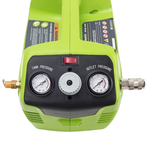 מדחס אוויר נטען GREENWORKS 24V דגם 99578 עם מיכל 2 ליטר, לחץ 8 בר, ספיקת 40 ליטר/דקה וערכת אביזרים מלאה לניפוח וניקוי