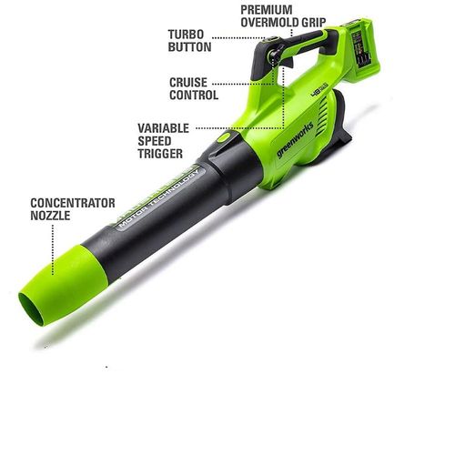 מפוח עלים GREENWORKS 48V Brushless דגם 99506-8 עם בקרת שיוט, מצב טורבו ופייה מיוחדת לפינות