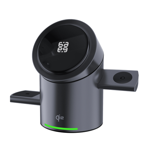 מטען אלחוטי מגנטי 3 ב-1 תומך PureGear Qi2 