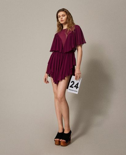 'Capri' short dress in georgette with ruffles