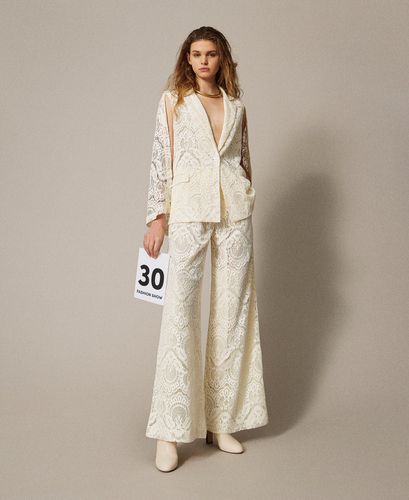 'Procida' palazzo trousers in macramé lace