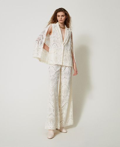 'Procida' palazzo trousers in macramé lace