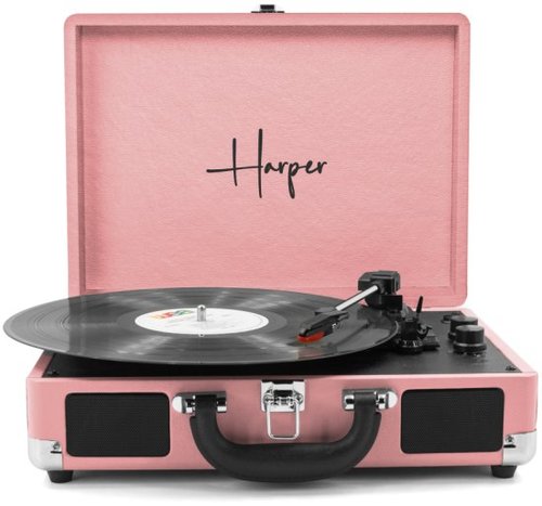 פטיפון Bluetooth מזוודה עם הגברת DSP ורמקולים סטריאו Harper HRT-10 - צבע ורוד