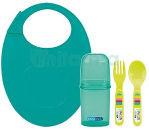 סט מזלג, כף וסינר סיליקון בנרתיק פלסטיק