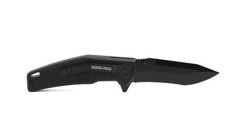 סכין מתקפלת Swiss Tech דגם ST014002 עם להב AUS-8 בציפוי טיטניום שחור וידית G10 איכותית לשימוש מקצועי