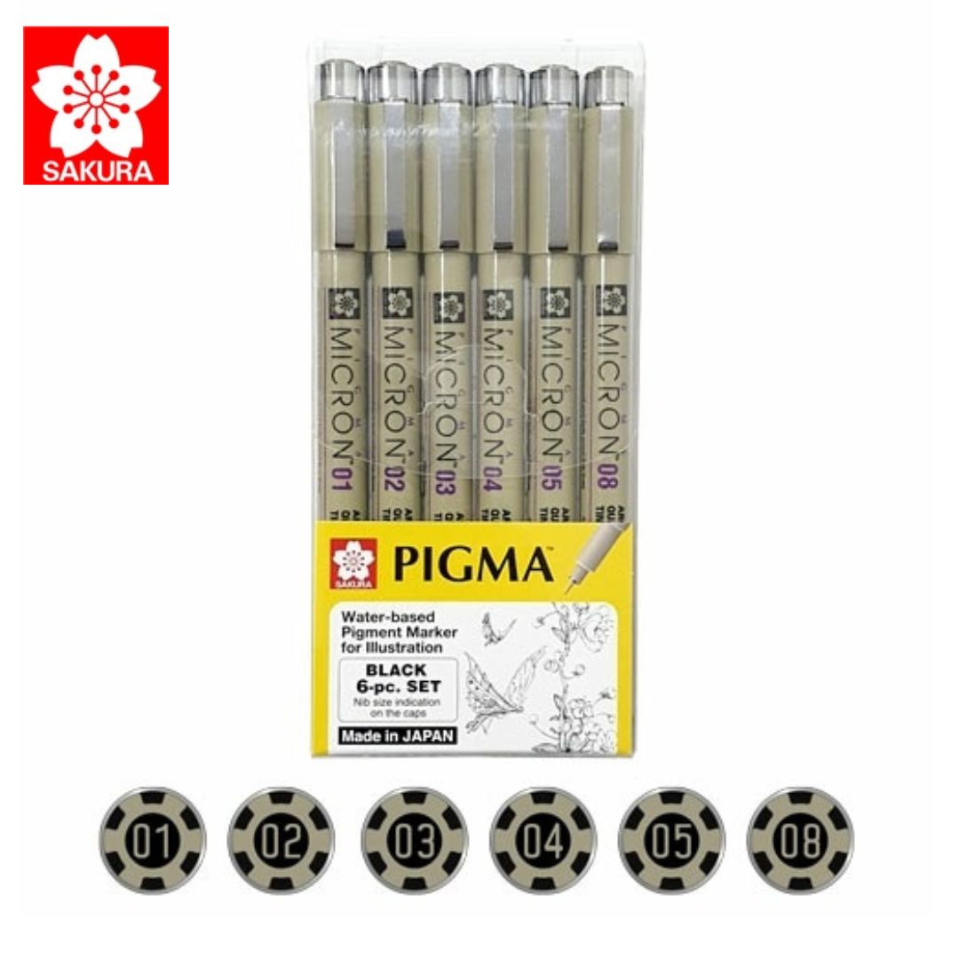 סט 6 לינרים שחורים PIGMA MICRON