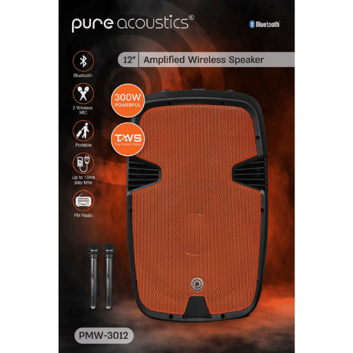 בידורית עם 2 מיקרופנים אלחוטיים 12 אינץ' Pure Acoustics PMW-3012 300W