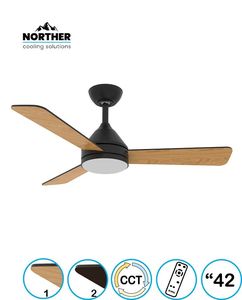מאוורר תקרה 42" YOUNG +שלט ולד 24W CCT שחור+עץ NORTHER