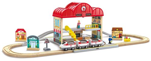 סט רכבת תחנה ניידת מעץ 40 חלקים