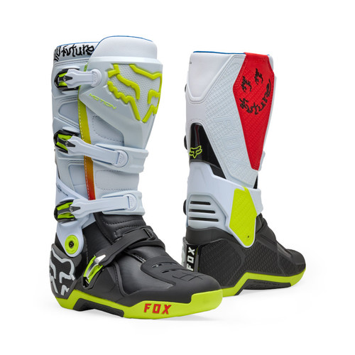 מגף רכיבה פוקס לבן / צהוב שחור / אדום -  FOX MOTION HELLO FUTURE BOOT V25