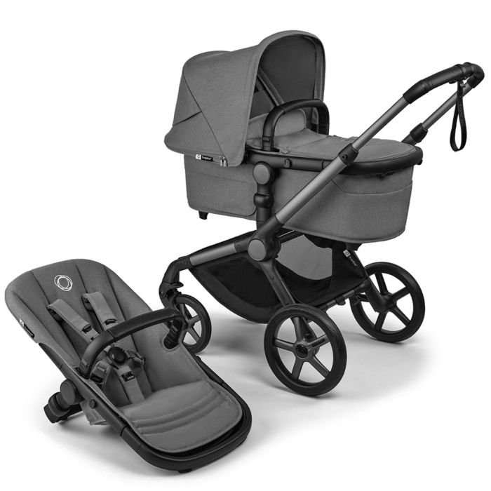 עגלת בוגבו פוקס 5 החדשה Fox 5 Bugaboo מתקפלת בקלות ביד אחת עם העריסה צבע אפור ירח
