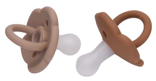 זוג מוצצים 100% סיליקון עם פתחי איוורור למניעת פריחת פה (0-6) - Stone/Caramel