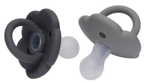 זוג מוצצים 100% סיליקון עם פתחי איוורור למניעת פריחת פה (0-6) - Grey/Light grey