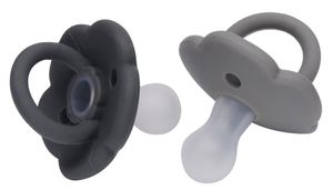 זוג מוצצים 100% סיליקון עם פתחי איוורור למניעת פריחת פה (0-6) - Grey/Light grey