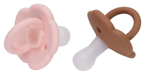 זוג מוצצים 100% סיליקון עם פתחי איוורור למניעת פריחת פה (0-6) - Bubblegum/Caramel