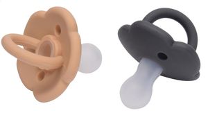 זוג מוצצים 100% סיליקון עם פתחי איוורור למניעת פריחת פה (6+) - Natural/Dark Grey