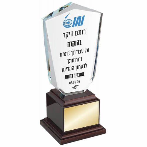 מגן הוקרה קריסטל בסיס עץ מובנה מרובע