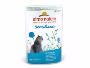 Almo Nature Sterilised – מזון רטוב לחתולים מסורסים/מעוקרים בטעם בקלה (COD)