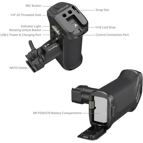 SmallRig 5235 Rotating Side Handle with Trigger REC for Select Canon & BMD Cameras
