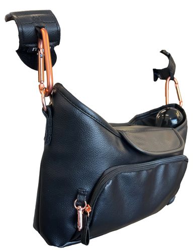 זוג ווים לתליית תיק / שקיות על גבי עגלת תינוק / טיולון - שחור משולב רוז גולד