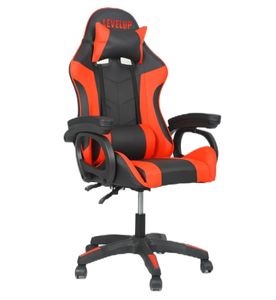 כסא גיימרים ארגונומי איכותי LEVEL UP עם 2 כריות תמיכה, שינוי זוויות של 90-170 מעלות - אדום