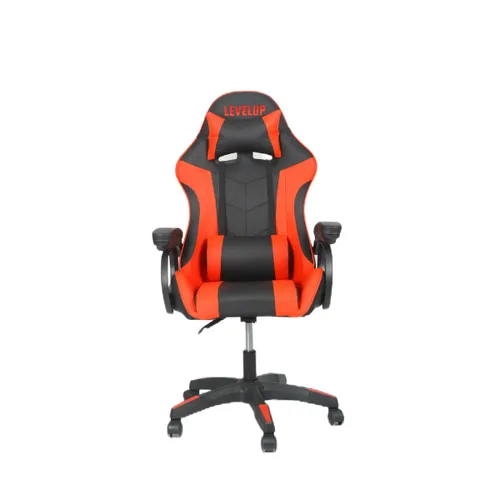 כסא גיימרים ארגונומי איכותי LEVEL UP עם 2 כריות תמיכה, שינוי זוויות של 90-170 מעלות - אדום