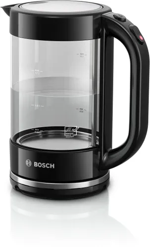 קומקום זכוכית 1.7 ליטר Bosch TWK70B03 2400W - צבע שחור - שנתיים אחריות יבואן רשמי BSH