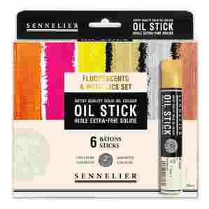 סט 6 צבעי שמן_סטיק מטאלי+פלורסנטי |  Fluorescent and Metallic Oil Sticks Sennelier 