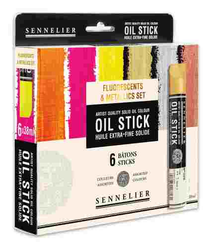 סט 6 צבעי שמן_סטיק מטאלי+פלורסנטי |  Fluorescent and Metallic Oil Sticks Sennelier 