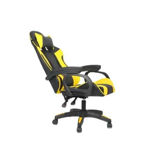 כסא גיימרים ארגונומי איכותי LEVEL UP עם 2 כריות תמיכה, שינוי זוויות של 90-170 מעלות - שחור/צהוב