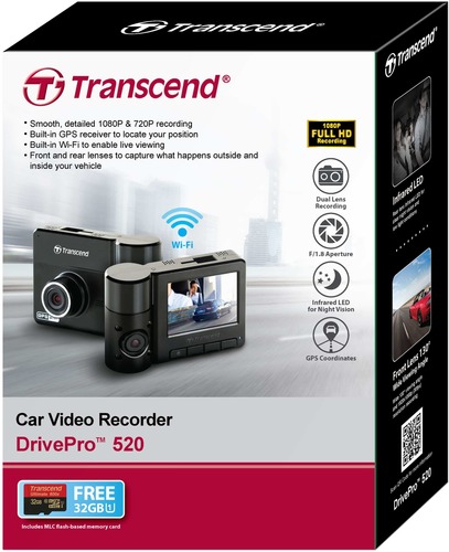 מצלמה לרכב Transcend DrivePro 520 דו כיוונית Full HD כולל מסך 2.5 אינטש