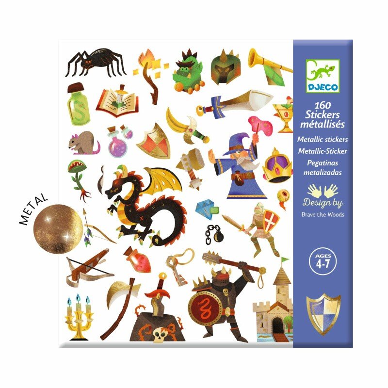 יצירה 160 מדבקות מטאליות ימי הביניים פנטזיה מדיאבלית