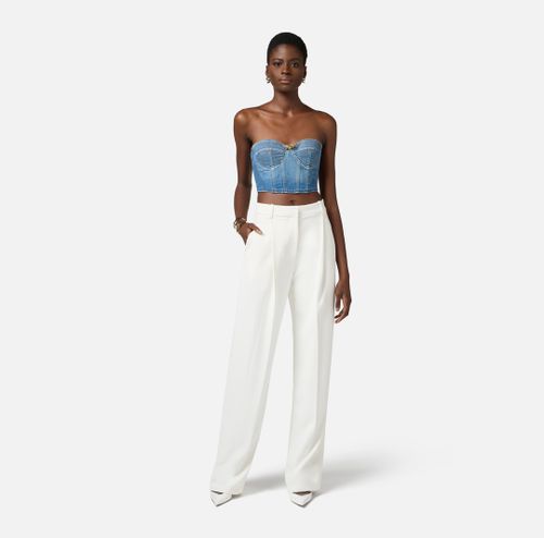 Crêpe trousers with satin details  Ivory