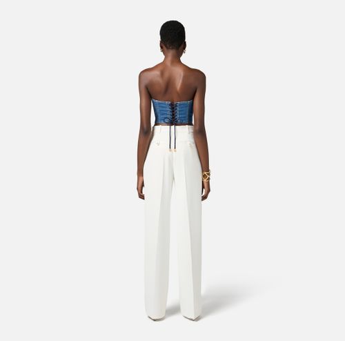 Crêpe trousers with satin details  Ivory
