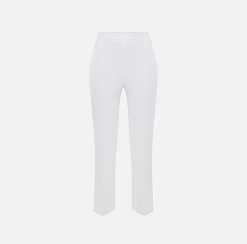 Crêpe cropped trousers with logo plaque Ivory