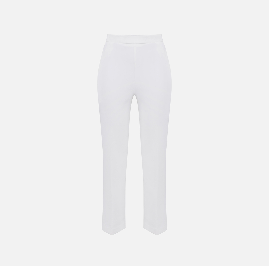 Crêpe cropped trousers with logo plaque Ivory