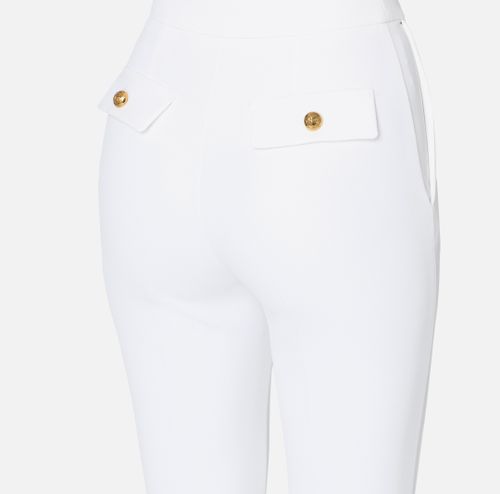 Crêpe cropped trousers with logo plaque Ivory