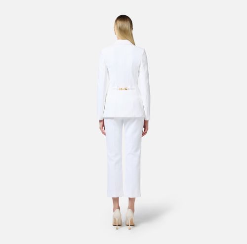 Crêpe cropped trousers with logo plaque Ivory